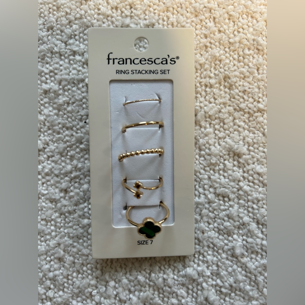 Franchesca’s Bohemian Ring Stacking Set Green Malachite Style Clover Size 7 - Picture 2 of 2